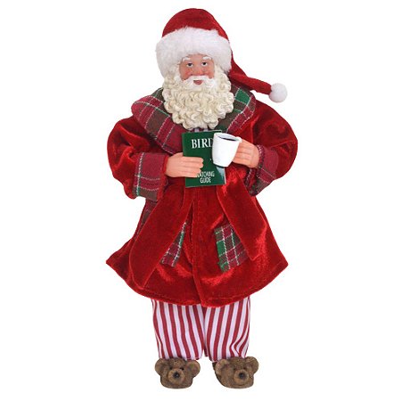 PAPAI NOEL DECORATIVO  DE ROUPAO TOMANDO CAFE - 28cm
