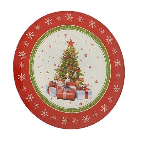 PRATO NATALINO SOBREMESA EM VIDRO ARVORE DE NATAL 18cm