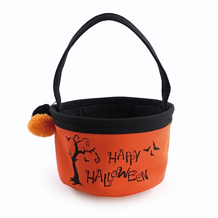 CESTINHA HAPPY HALLOWEEN LARANJA E PRETA 14CM