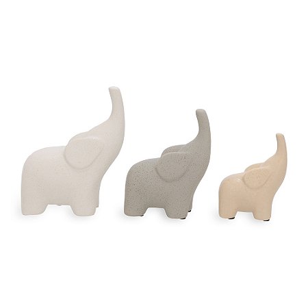 TRIO DE ESCULTURA ELEFANTE EM CERAMICA MART 18CM