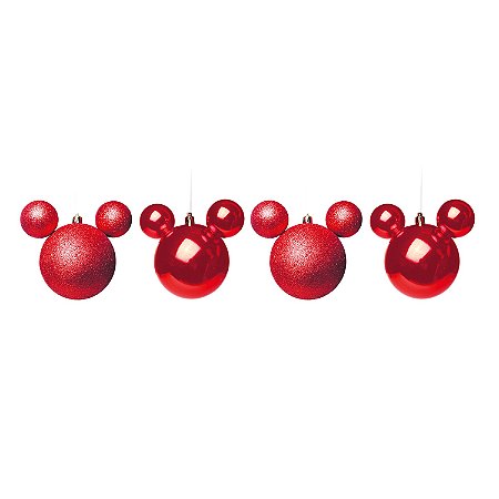 JOGO 4 BOLAS LISA E GLITTER VERMELHO MICKEY DISNEY 8CM