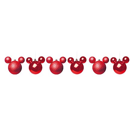 JOGO 6 BOLAS LISA E GLITTER VERMELHO MICKEY DISNEY 6CM