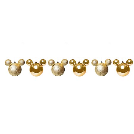 JOGO 6 BOLAS LISA E GLITTER DOURADO MICKEY DISNEY 6CM