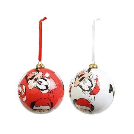 JOGO 2 BOLAS NATALINAS MICKEY PATETA E PLUTO 12CM DISNEY