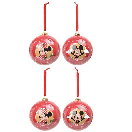 JG 4 BOLAS NATALINAS MICKEY E MINNIE COM BENGALA 8CM DISNEY