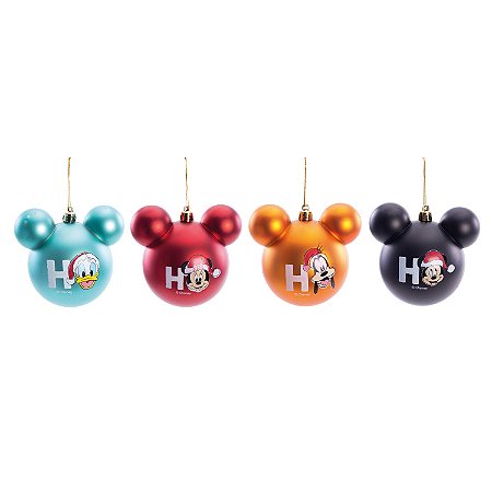 JOGO 4 BOLAS COLORIDAS NATALINAS TURMA DO MICKEY 8CM DISNEY