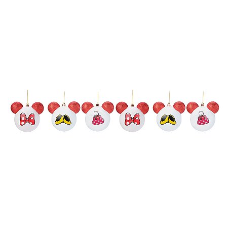 JOGO 6 BOLAS LACO SAPATO BOLSA VERM BRANCO MINNIE 6CM DISNEY