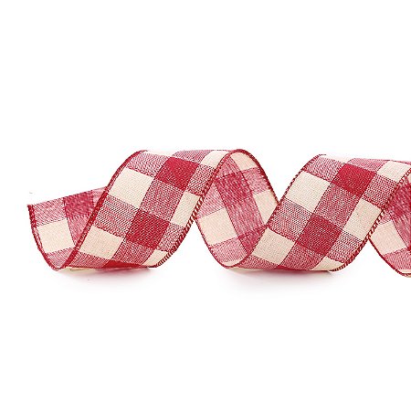 FITA ARAMADA NATALINA QUADRICULADA VERMELHA E BRANCO 9,14M