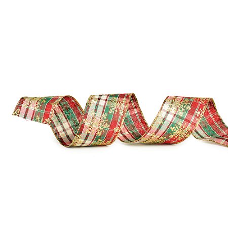 FITA NATALINA ARAMADA XADREZ FLOCO NEVE 9,14M