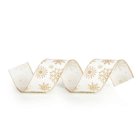 FITA ARAMADA NATALINA ARABESCO BRANCO E DOURADO 9,14M