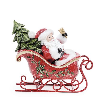 ESCULTURA PAPAI NOEL NO TRENO COM ARVORE NATALINA 23CM