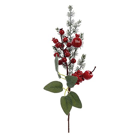 PICK GALHO MEDIO COM BERRIES VERMELHAS NATALINAS 35CM