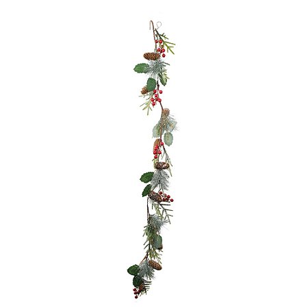 FESTAO DECORATIVO NATALINO LONGO FOLHAS FRUTAS VRD/VRM 118cm