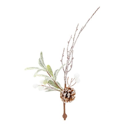 GALHO DECORATVIO NATALINO MEDIO NEVADO COM PINHA 40CM
