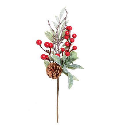 GALHO FOLHAS/FRUTAS/PINHA VERMELHO E VERDE 30CM