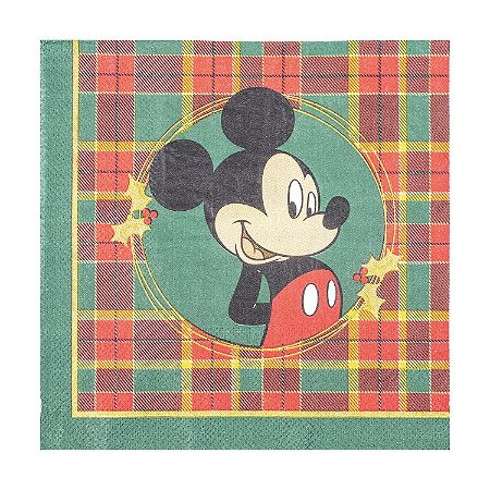 GUARDANAPO NATALINO DE PAPEL MICKEY XADREZ VERMELHO E VERDE