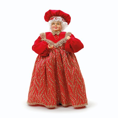MAMAE NOEL DECOR COM ROUPA VERMELHA E DOURADA COM TOUCA 42CM