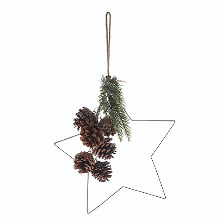 ENFEITE PENDULO NATALINO ESTRELA COM PINHAS 46CM