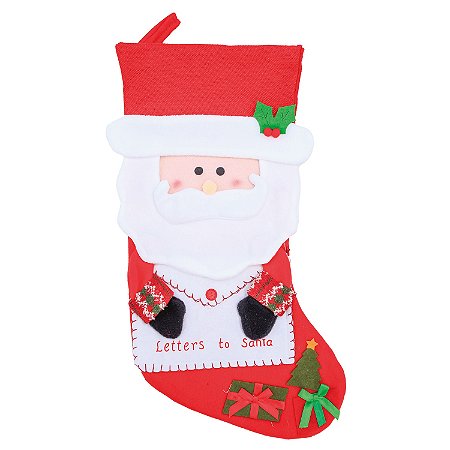 MEIA NATALINA PARA PENDURAR COM PAPAI NOEL E CARTA 50CM