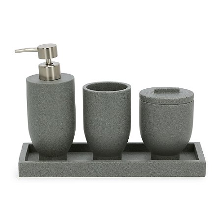 KIT EM POLIRRESINA PARA BANHEIRO - 4 PCS CINZA MART