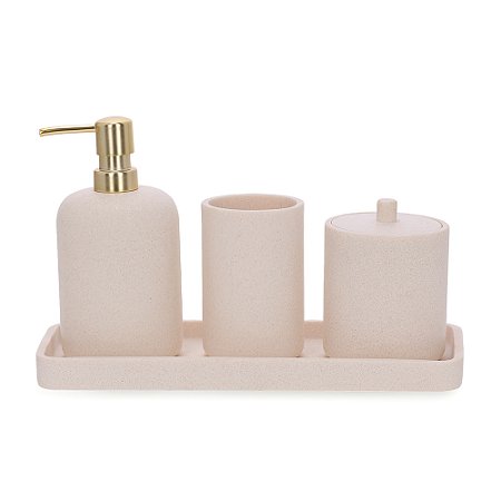 KIT EM POLIRRESINA PARA BANHEIRO 4 PCS OFF WHITE MART