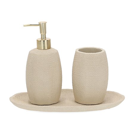 KIT EM POLIRRESINA PARA BANHEIRO - 3PCS BEGE MART