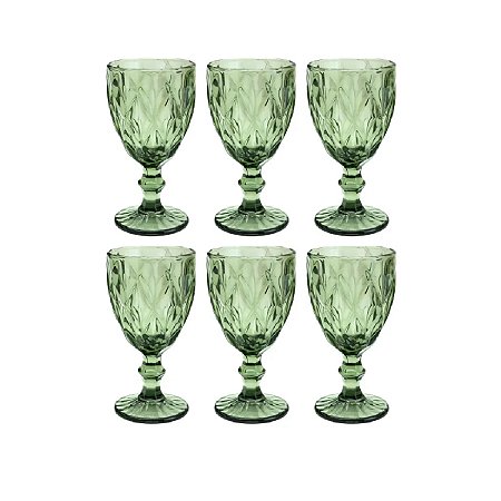 CJ 6 TACAS AGUA VIDRO DIAMOND VERDE 325ML