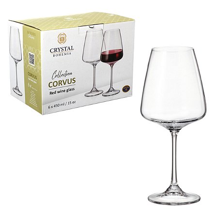 JOGO 6 TAÇAS DE VINHO EM CRISTAL CORVUS 450ML BOHEMIA