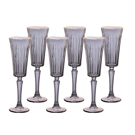 JOGO DE 6 TAÇAS DE CHAMPANHE EGEU CINZA 180ML HAUSKRAFT