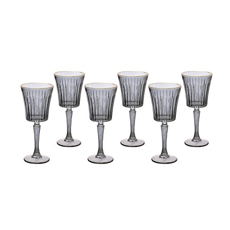 JOGO 6 TAÇAS AGUA VINHO CINZA BORDA DOURADA  260ML HAUSKRAFT