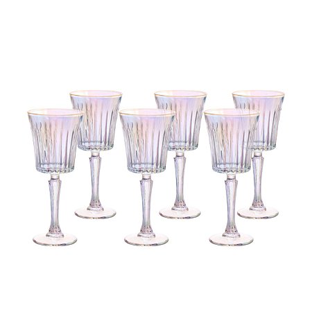 JOGO 6 TAÇAS VINHO RAINBOW BORDA DOURADA 260ML HAUSKRAFT