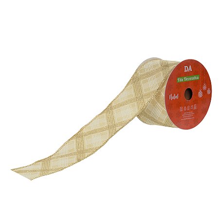 FITA  ARAMADA LINHO C/ GLITTER BEGE E CHAMPANHE 6,3CMX9,14M