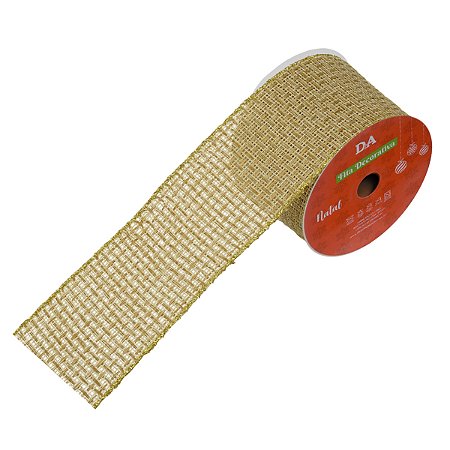 FITA ARAMADA TECIDO C/ COSTURA BEGE E DOURADO 6,3CMX9,14M