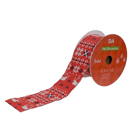 FITA ARAMADA TRICOT C/COSTURA VERMELHO E BRANCO 6,3cmX5M