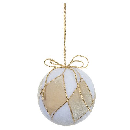 BOLA NATALINA DECORADA CHAMPANHE E BRANCO 10CM FLORARTE 1un