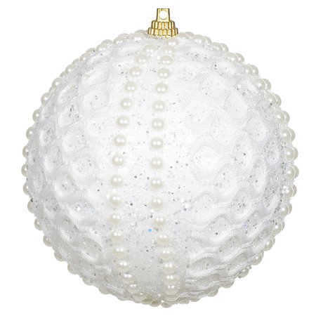 CJ 02 BOLAS NATALINAS DECORADAS PVC BRANCO 10CM FLORARTE