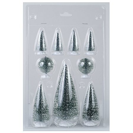 MINI ARVORES NATALINAS FLOCKED C/9 UND VERDE E BRANCO 14,5CM