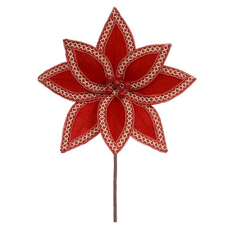 FLOR NATALINA AVELUDADO VERMELHO 28CM FLORARTE