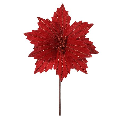 FLOR NATALINA AVELUDADO C/ GLITTER VERMELHO 31CM FLORARTE