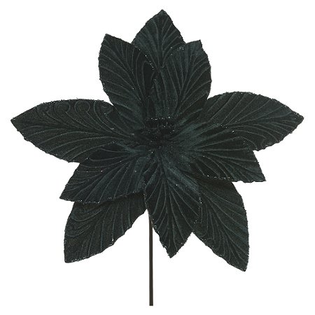 FLOR NATALINA AVELUDADO C/ GLITTER VERDE 31CM FLORARTE