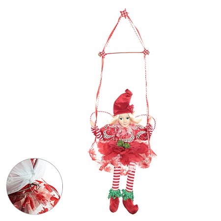 BONECA FADA MUSICAL NO BALANCO NATALINO VERME E VERDE 70CM