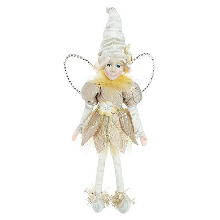 BONECA FADA NATALINA DECOR DOURADA 35CM FLORARTE