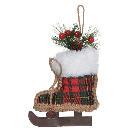 ENFEITE NATALINO PATINS PARA PENDURAR VERMELHO 15CM FLORARTE