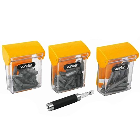 JOGO DE BITS/PONTEIRAS 61 PÇS ENCAIXE SEXTAVADO 1/4" VONDER