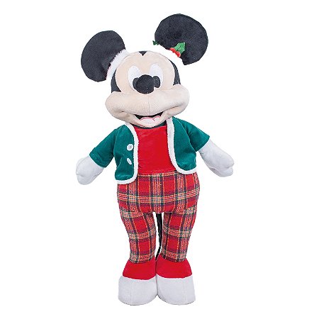 MICKEY NATAL EM PE C/CALCA XADREZ E CASACO VERDE DISNEY 60CM