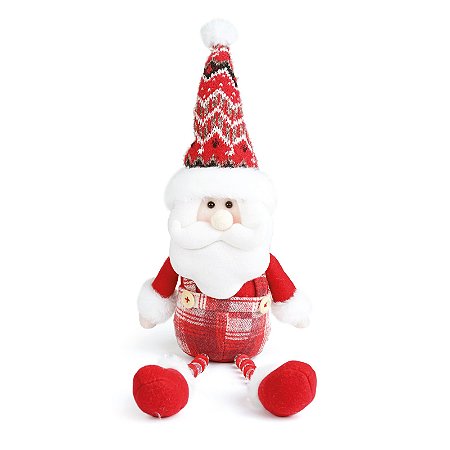 PAPAI NOEL SENTADO COM GORRO E PERNA LONGA VERMELHA 45CM