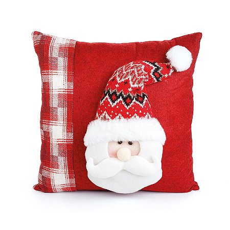 ALMOFADA NATAL ROSTO PAPAI NOEL VERMLHO E BRANCO XADREZ 36CM