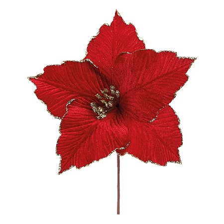 FLOR POISENTIA DECOR VERMELHO BORDA DOURADA 20CM