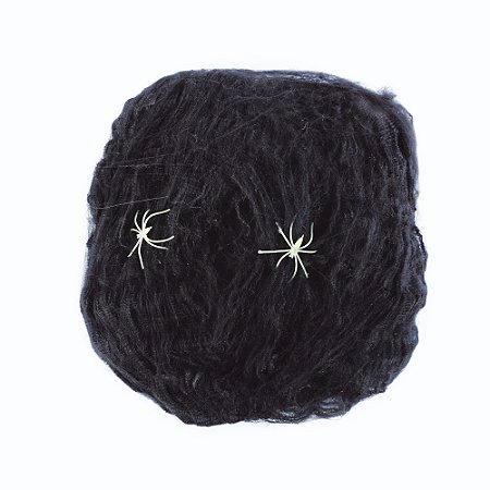 ENFEITE DECORATIVO TEIA PRETA 18G COM 2 ARANHAS HALLOWEEN