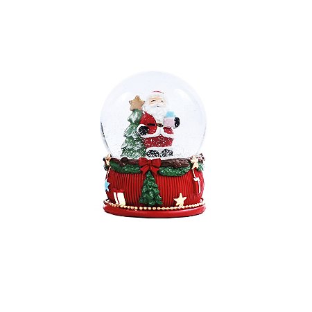 GLOBO DE  AGUA NATALINO PAPAI NOEL EM RESINA COM ARVORE 8cm